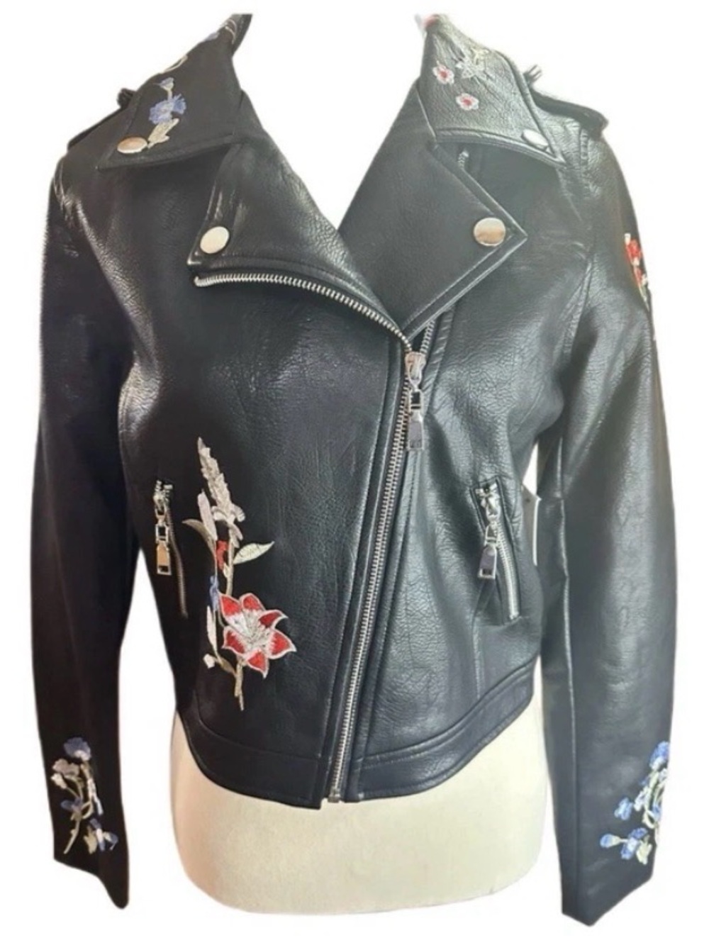 Bishop + Young Faux Leather Embroidered Flower Jacket Sz Small NWT motorcycle